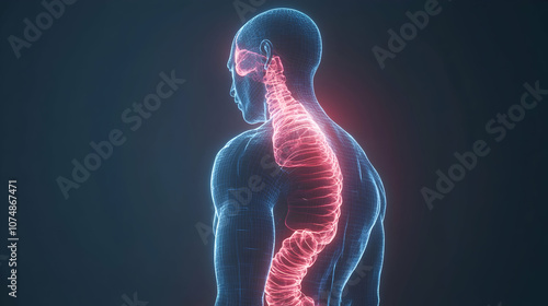 
Xray posterior or back view of large intestine or colon 3D rendering illustration with male body contours. Human anatomy, bowels, medical, biology, science, healthcare concepts.