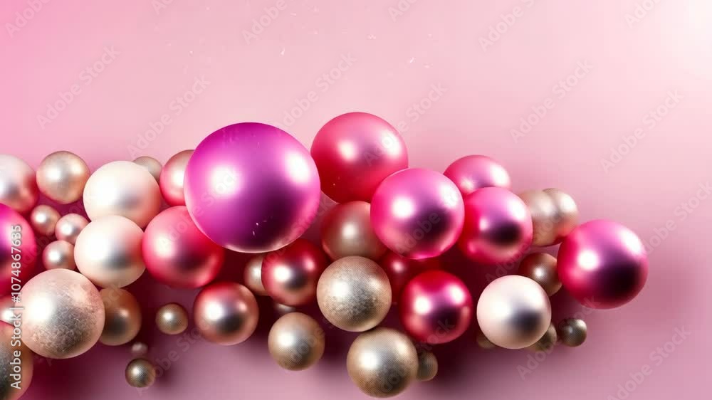 Festive animation with cluster of elegant pink spheres on soft pastel background. This luxurious holiday-themed visual is ideal for Christmas, New Year, branding, seasonal greetings. Festive animation with cluster of elegant pink spheres on soft pastel background. This luxurious holiday-themed visual is ideal for Christmas, New Year, branding, seasonal greetings.