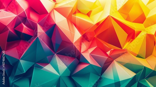 Abstract low poly design, colorful triangles meshed together photo