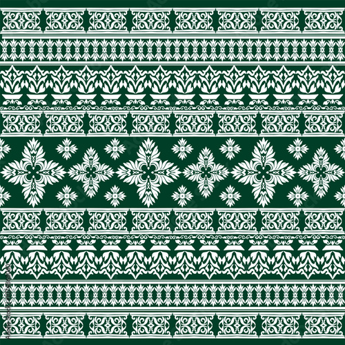 Wallpaper Mural Detailed White Floral and Ornamental Pattern on Deep green Background Torontodigital.ca