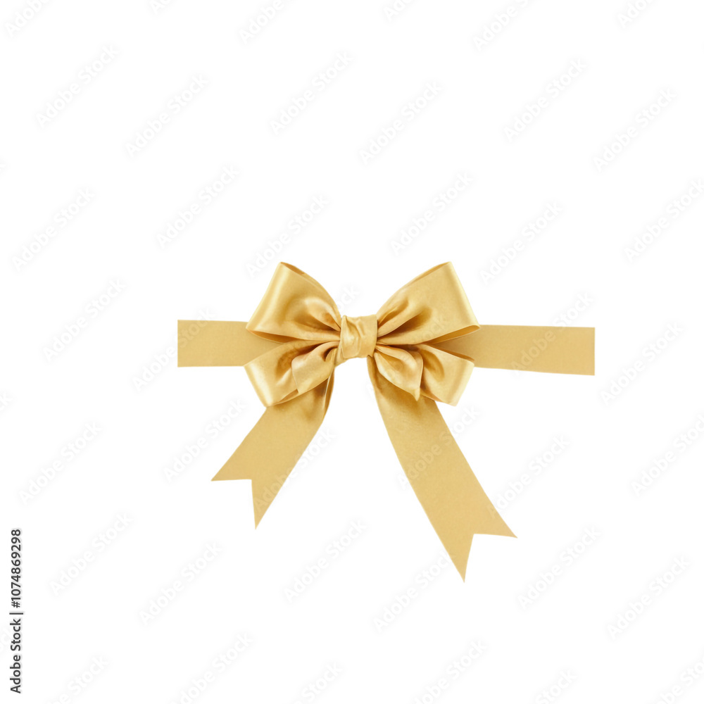 Elegant gold satin bow with ribbon on a white background for gift wrapping or decoration ideas Elegant gold satin bow with ribbon on a white background for gift wrapping or decoration ideas