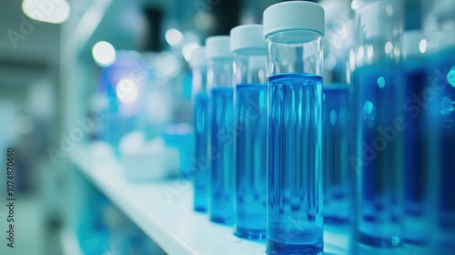 Blue Liquid in Test Tubes in Lab