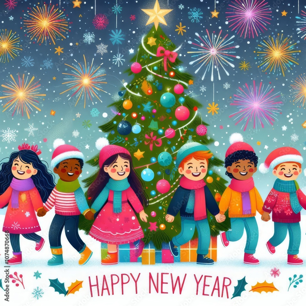children's greeting card for the holiday new year children's greeting card for the holiday new year