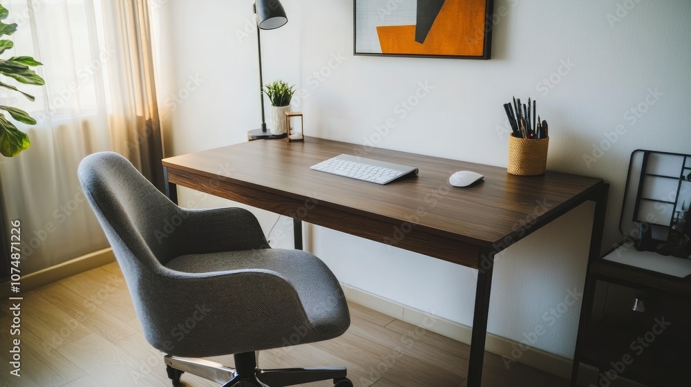 Modern Home Office Desk with Grey Chair Modern Home Office Desk with Grey Chair