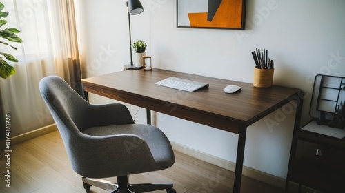 Modern Home Office Desk with Grey Chair