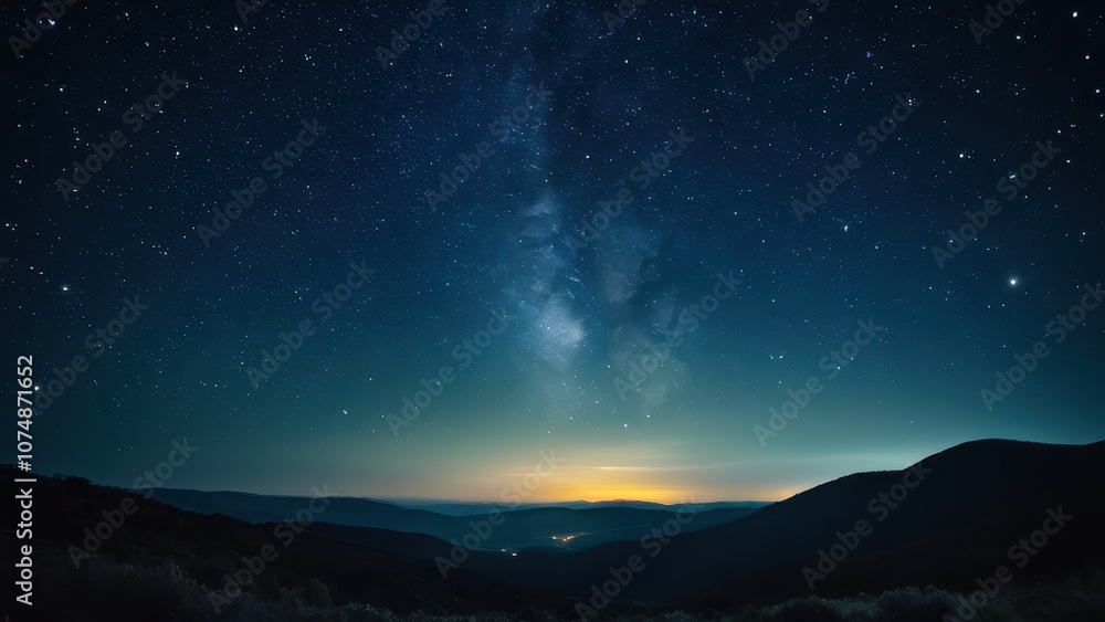 Stunning night sky panorama with sparkling stars, a tranquil lake, and distant mountains. Perfect for nature lovers and astronomy enthusiasts Stunning night sky panorama with sparkling stars, a tranquil lake, and distant mountains. Perfect for nature lovers and astronomy enthusiasts