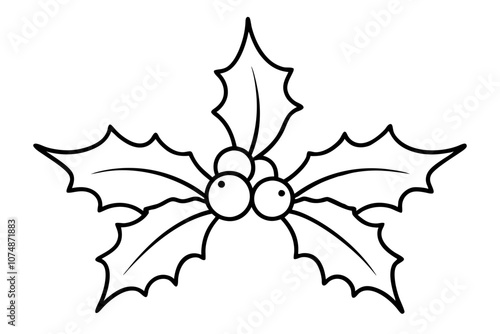 Christmas mistletoe outline icon, Christmas holly berry leaves. Mistletoe line art Vector