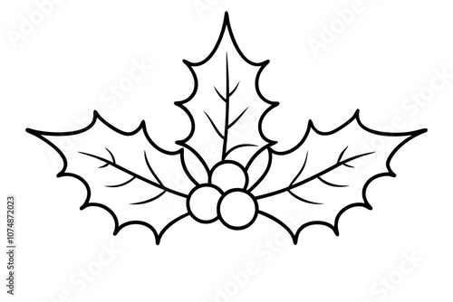 Christmas mistletoe outline icon, Christmas holly berry leaves. Mistletoe line art Vector