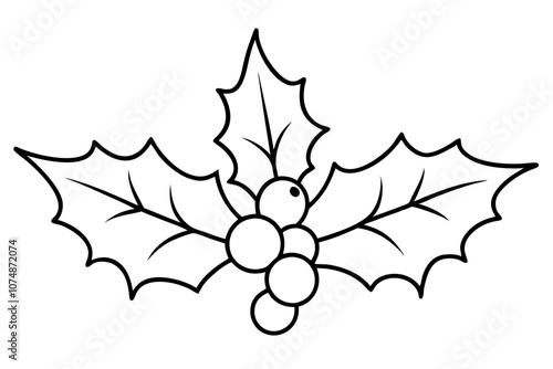 Christmas mistletoe outline icon, Christmas holly berry leaves. Mistletoe line art Vector