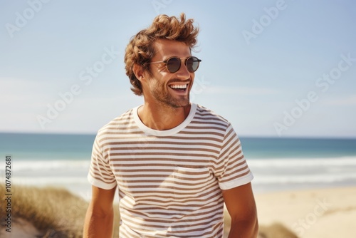 Fototapeta Naklejka Na Ścianę i Meble -  Summer fashion t-shirt sunglasses laughing.