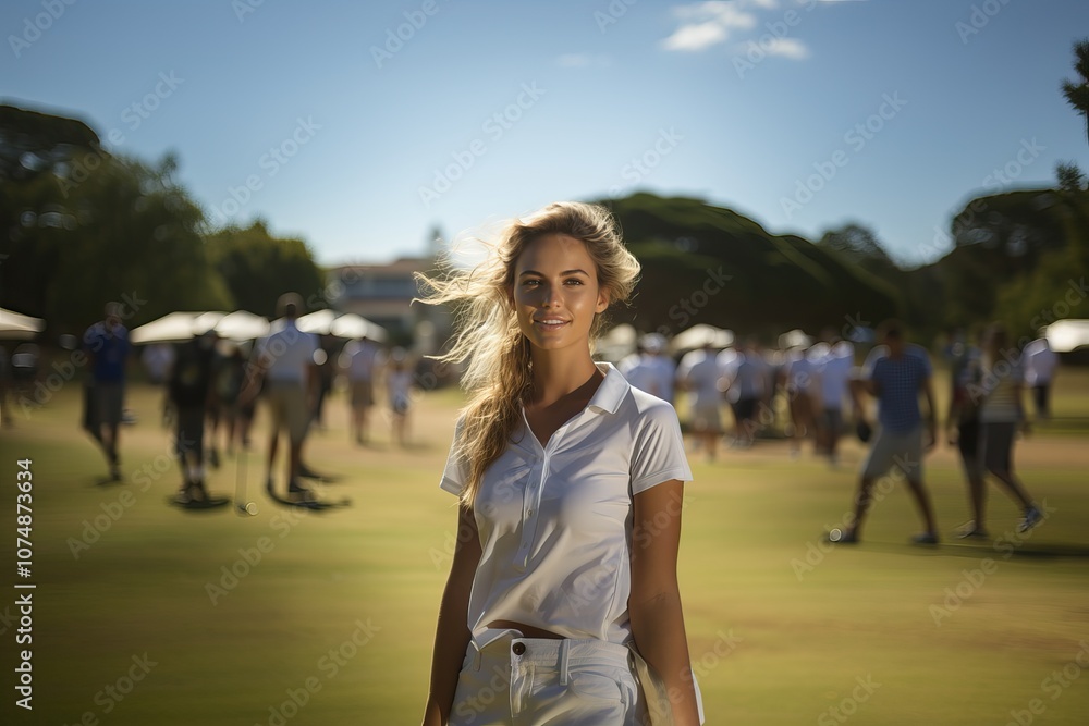 Portrait of a young beautiful girl on the golf course, a girl golfer. Portrait of a young beautiful girl on the golf course, a girl golfer.