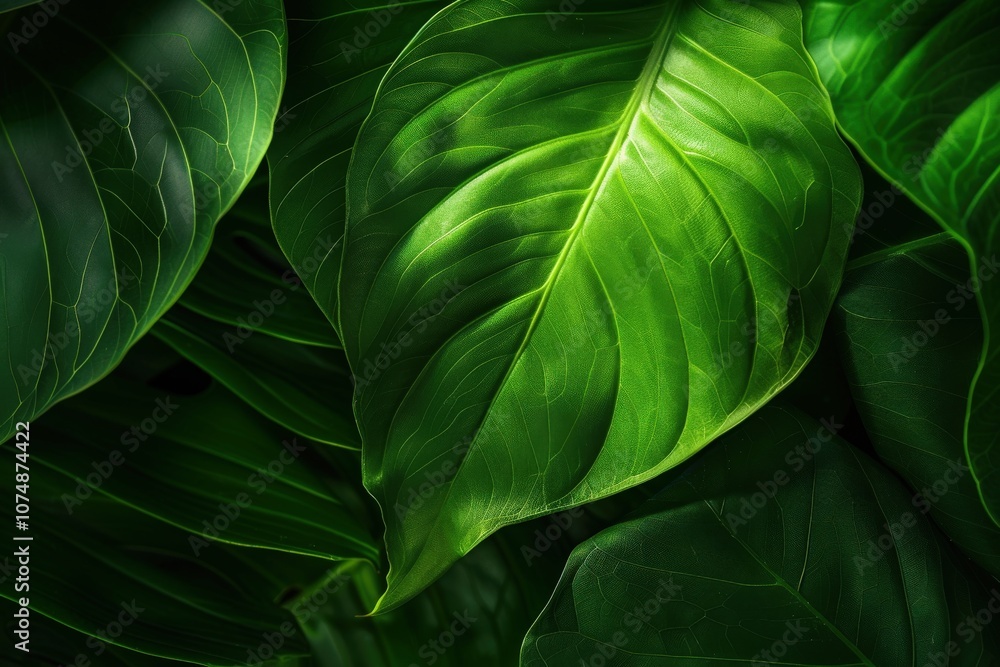 Obraz premium Close-up of Lush Green Leaves with Veins