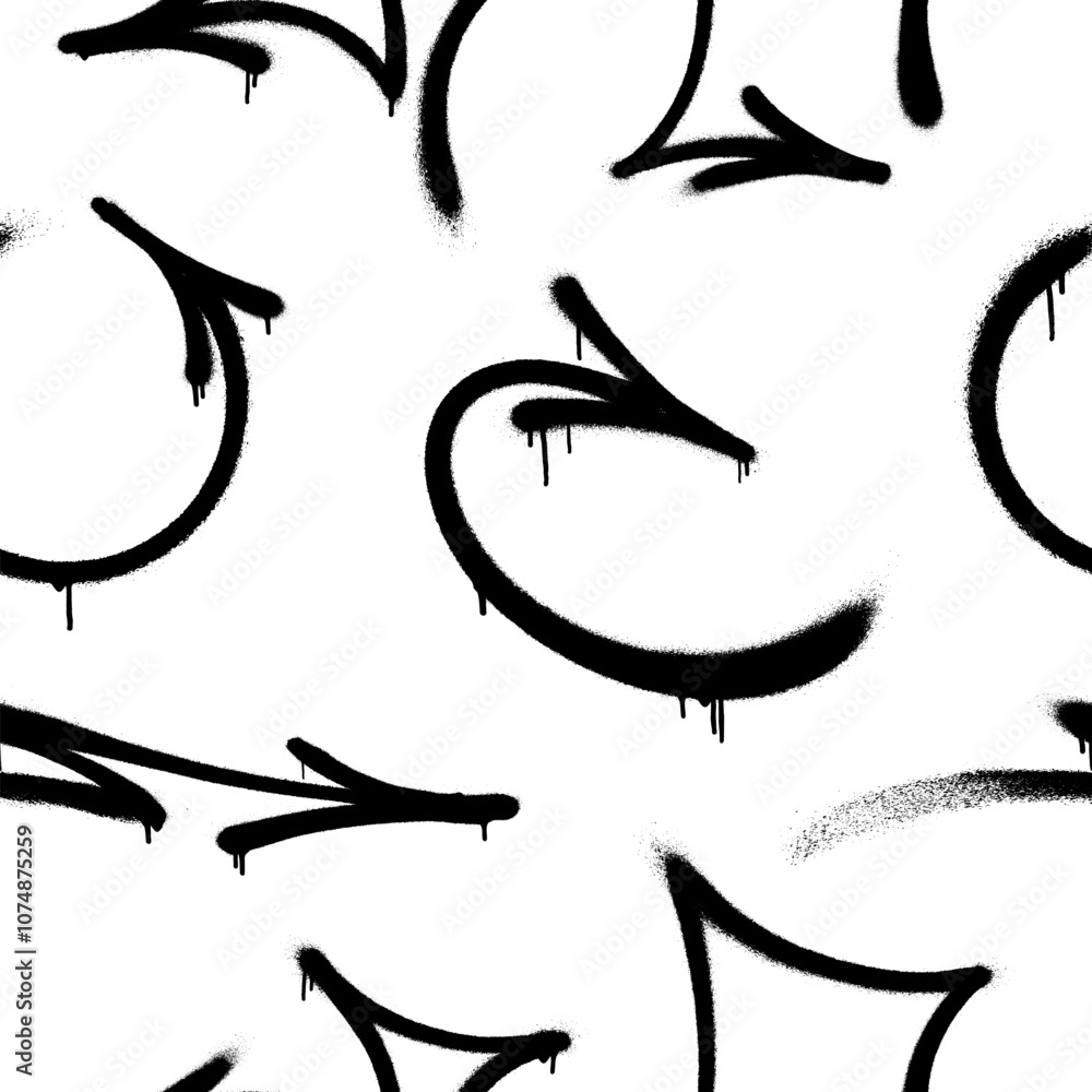 Seamless pattern of sprayed graffiti arrows with overspray in black over white. Vector illustration template Seamless pattern of sprayed graffiti arrows with overspray in black over white. Vector illustration template