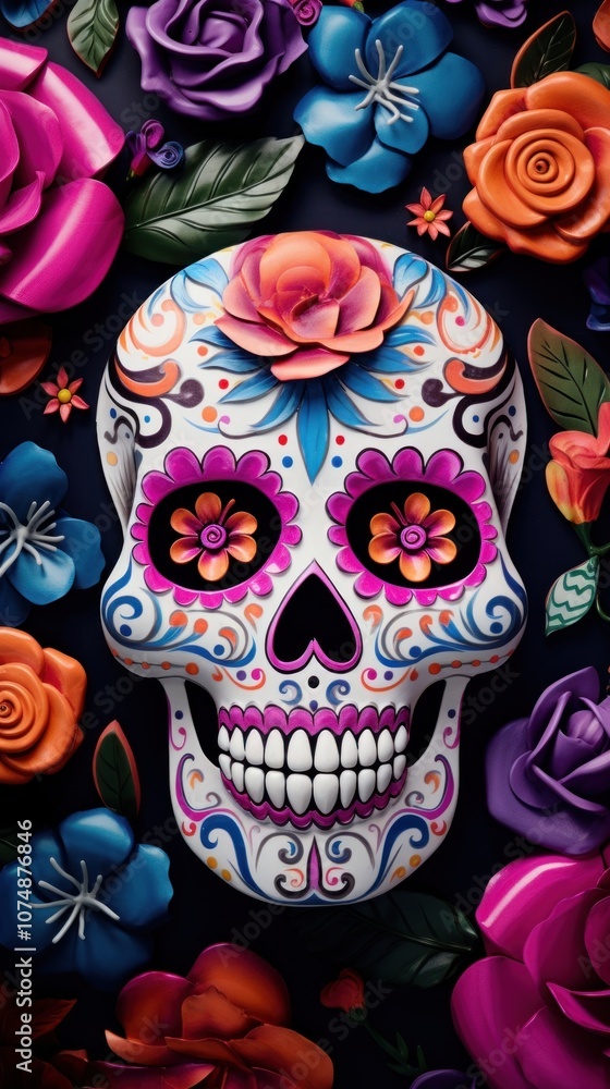 A sugar skull background pattern flower purple. A sugar skull background pattern flower purple.