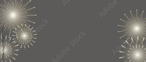 Festive, New Year background with fireworks on a transparent background. Сelebration banner, New Year border for you design