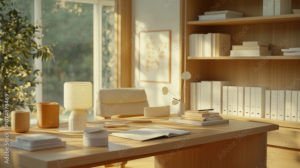 Fototapeta premium Minimalist Home Office Desk with Natural Light