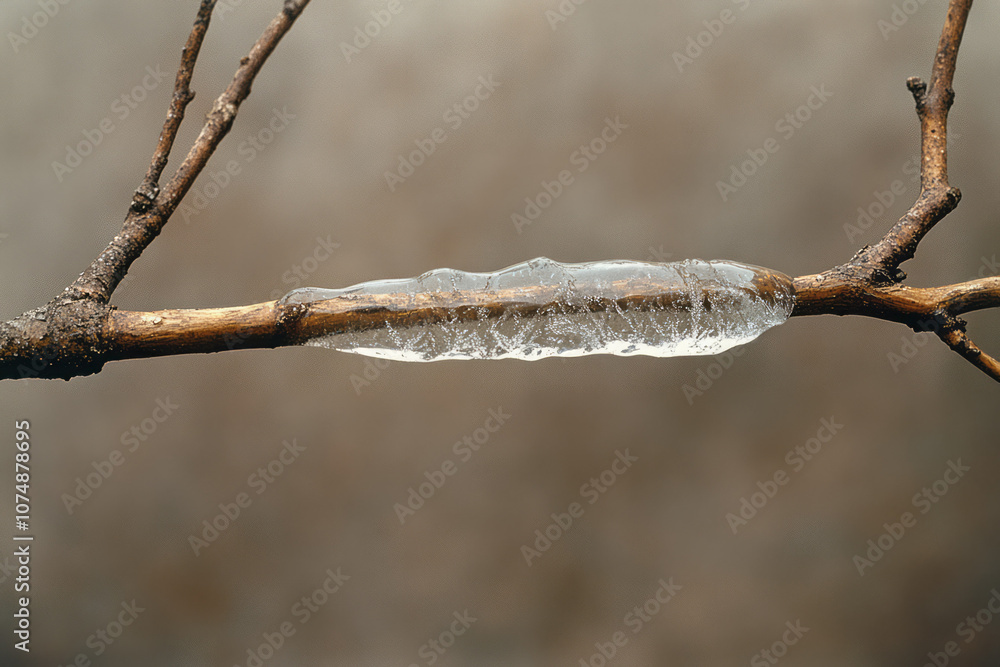 Elegant image of a single icicle against a neutral background, creating a cool and minimalist winter aesthetic,