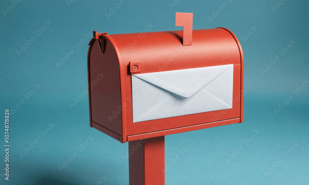 A red mailbox with a white envelope sits against a blue background A red mailbox with a white envelope sits against a blue background