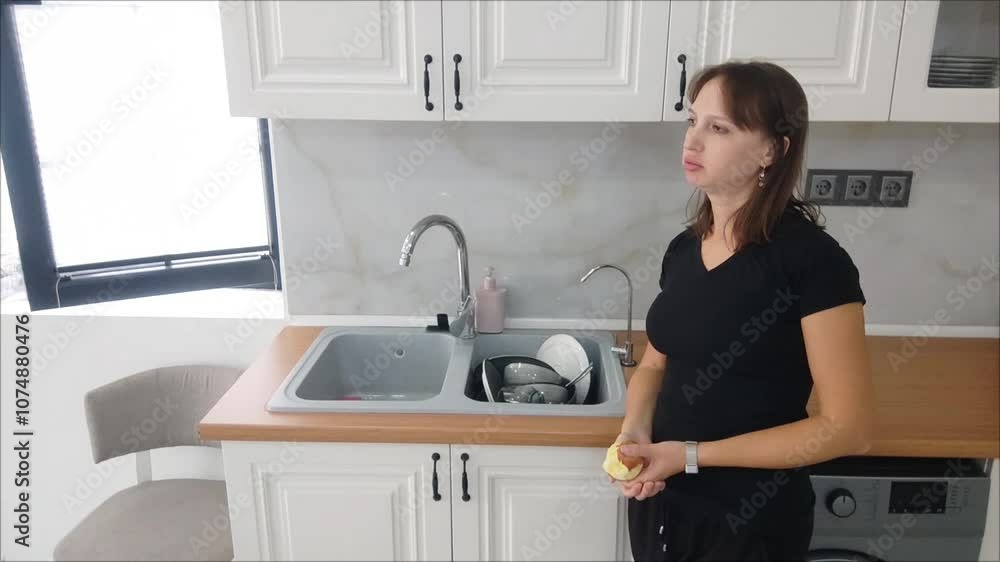 Stressed woman of home routine . High quality FullHD footage Stressed woman of home routine . High quality FullHD footage