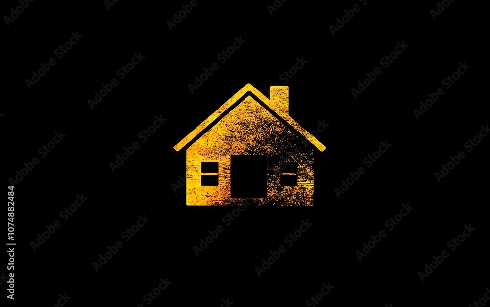 Magnified closeup of a yellow house icon on a black background, with a magnifying glass focusing on the home symbol, generative AI, real estate concept, sleek and modern design Magnified closeup of a yellow house icon on a black background, with a magnifying glass focusing on the home symbol, generative AI, real estate concept, sleek and modern design