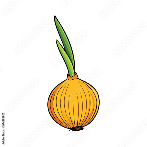 Vector Cartoon Yellow Onion Bulb with Sprout Illustration