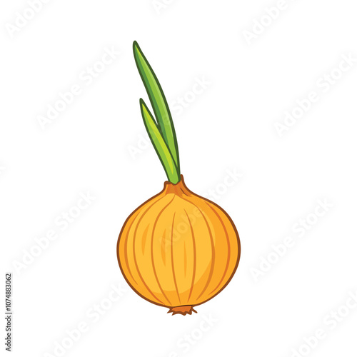 Vector Cartoon Yellow Onion Bulb with Sprout Illustration