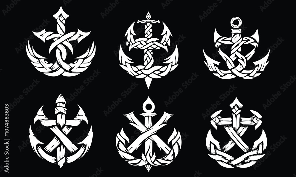 Set of Nautical Anchors with Celtic Knotwork Intricate Maritime Vector Art Set of Nautical Anchors with Celtic Knotwork Intricate Maritime Vector Art