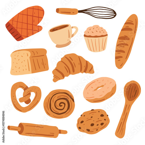 Hand drawn bakery and cake illustration set
