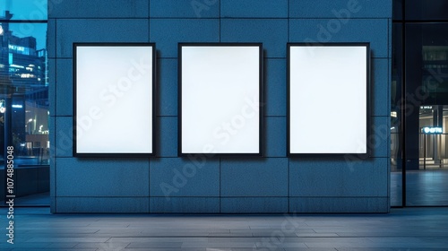 Blank Billboards in Urban Setting at Night
