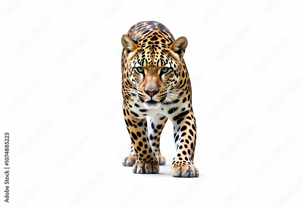 Obraz premium a leopard is standing on a white background.