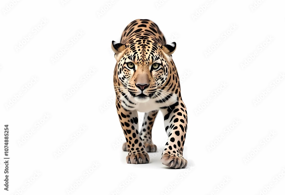 Obraz premium a leopard is standing on a white background.