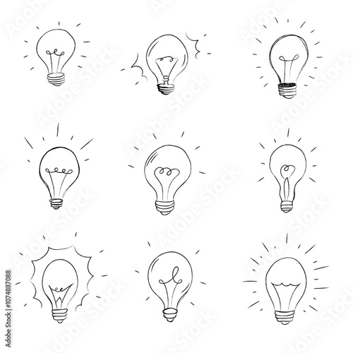 Various Light Bulb Illustrations in Hand-Drawn Style