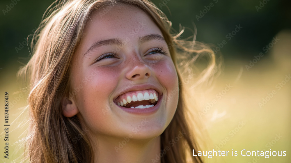 Joyful young woman with radiant smile in natural setting for health and happiness concepts Joyful young woman with radiant smile in natural setting for health and happiness concepts