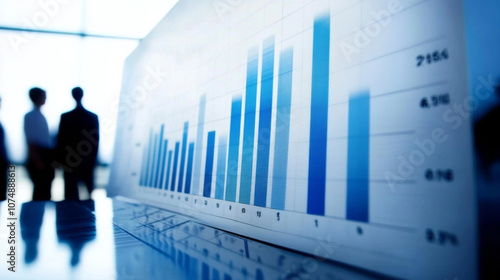 Financial growth and business analytics team assessing upward revenue and profit trend chart