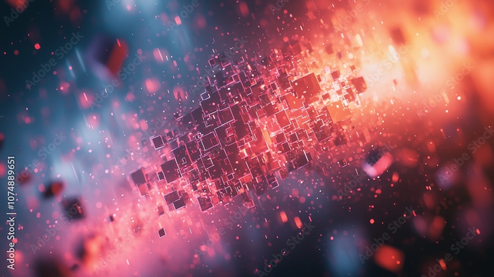 Obraz premium Abstract Digital Explosion with Glowing Squares