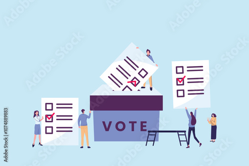 Vote ballot box. people are putting pepper vote into the box flat style illustration vector design