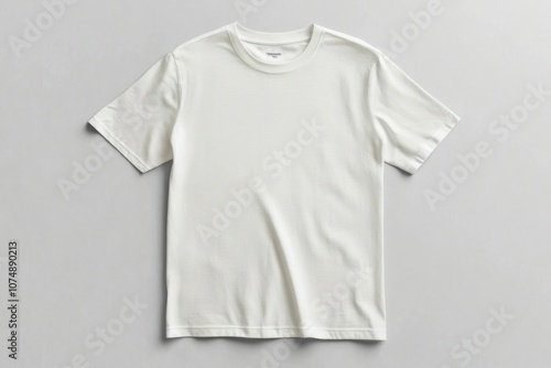 Blank white t-shirt template. Short sleeve shirt design mockup with clipping path, isolated on a light grey background for printing or digital designs