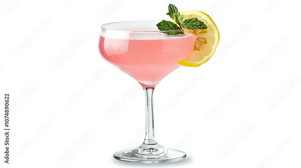 Pink Cocktail with Lemon and Mint Garnish Pink Cocktail with Lemon and Mint Garnish