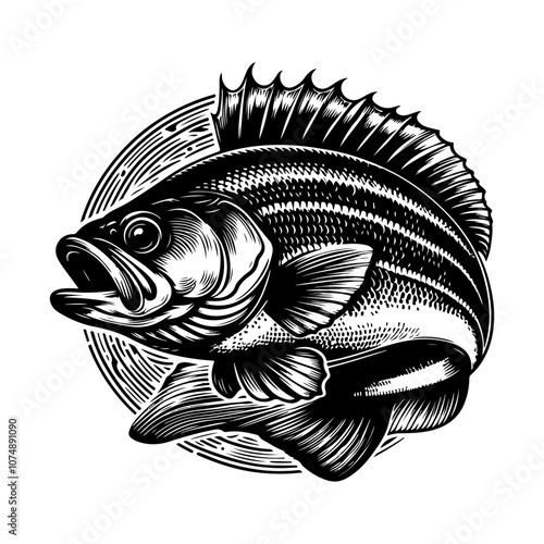 Vintage bass fish concept logo vector. Silhouettes of bass fishing vector design. Bass fish icon