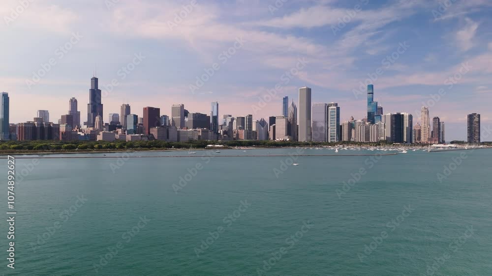 Aerial view of Chicago skyline and Lake Michigan. Aerial view of Chicago skyline and Lake Michigan.