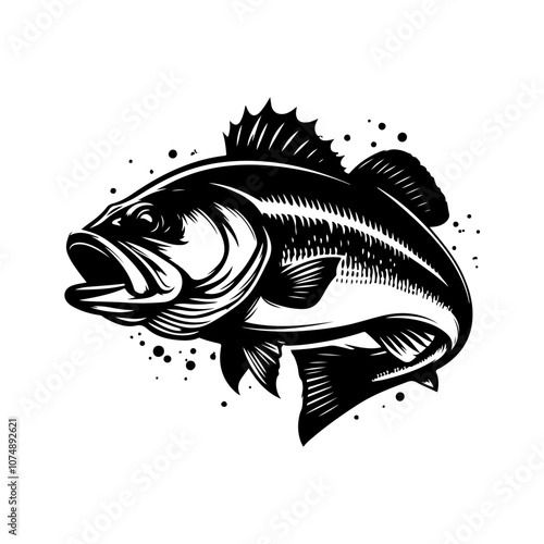 Vintage bass fish concept logo vector. Silhouettes of bass fishing vector design. Bass fish icon