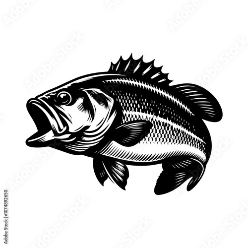 Vintage bass fish concept logo vector. Silhouettes of bass fishing vector design. Bass fish icon