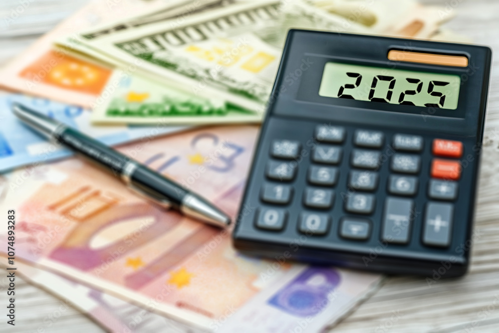 A calculator with the number 2025 on it,business background A calculator with the number 2025 on it,business background