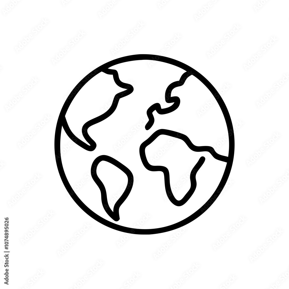 Simple black line drawing of the Earth symbolizing global awareness, environmental issues, and interconnectedness, perfect for educational material or digital art projects Simple black line drawing of the Earth symbolizing global awareness, environmental issues, and interconnectedness, perfect for educational material or digital art projects