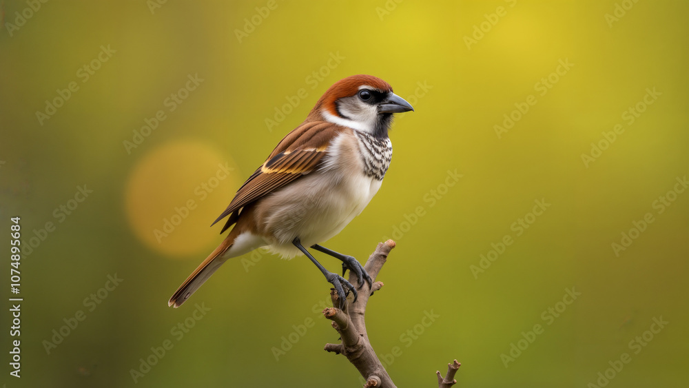 Vibrant House Sparrow Perched on a Branch Against a Colorful Background for Beautiful Wallpaper Designs Vibrant House Sparrow Perched on a Branch Against a Colorful Background for Beautiful Wallpaper Designs
