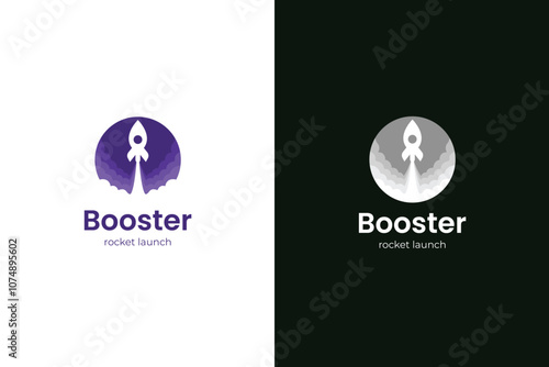 Rocket launching logo illustration design with explore graphic concept symbols for astronomy, technology, business start-up logo elements