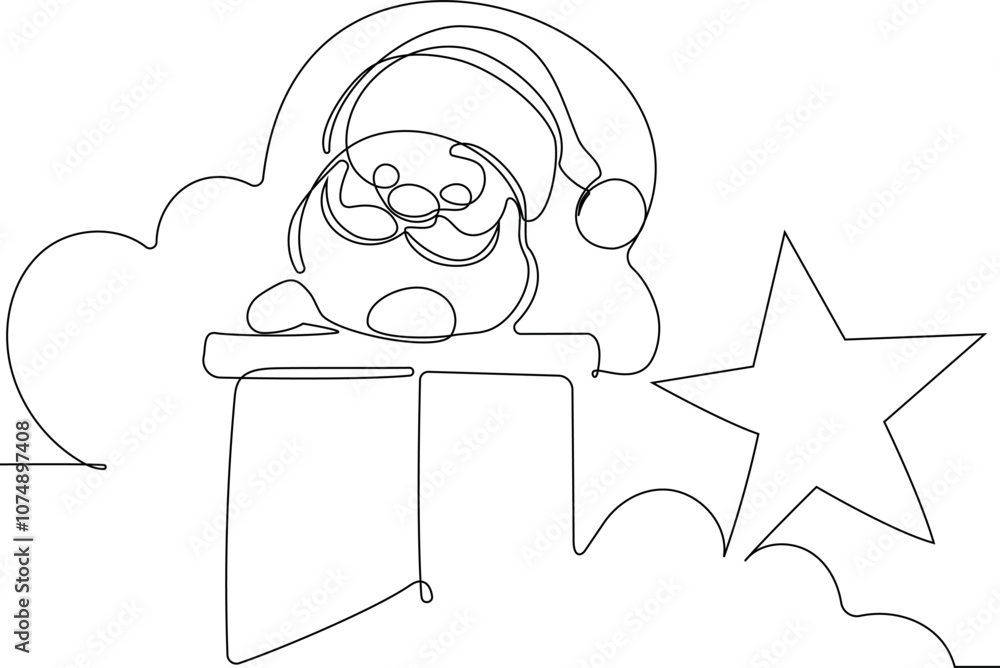 One continuous line drawing Santa Claus on reindeer and sled. concept for Christmas and New Year. vector illustration. Vector illustration One continuous line drawing Santa Claus on reindeer and sled. concept for Christmas and New Year. vector illustration. Vector illustration