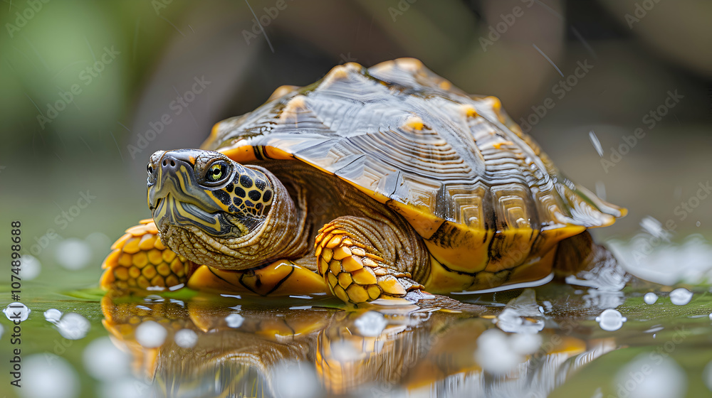 Obraz premium Amazon Snapping Turtle swimming in clear waters, its shell and limbs visible
