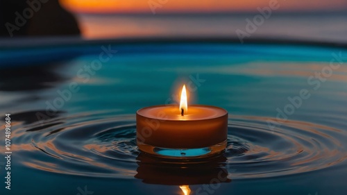 warm cedar tealight candle floating on water with gradient and bright background