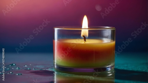 spiced apple tealight candle floating on water with gradient and bright background